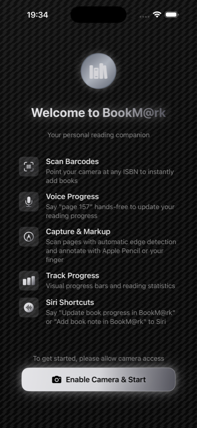 BookM@rk welcome screen listing key features
